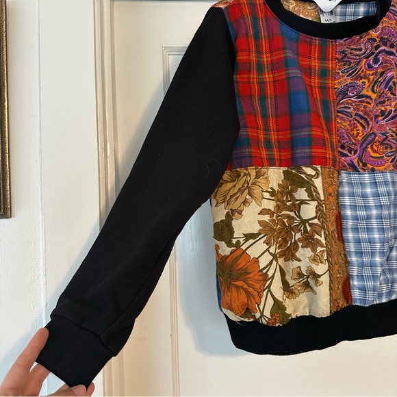 RP4LF Ragged Priest Sweater Womens M L Black Quilted Colorblock Crew Neck - Picture 6 of 9